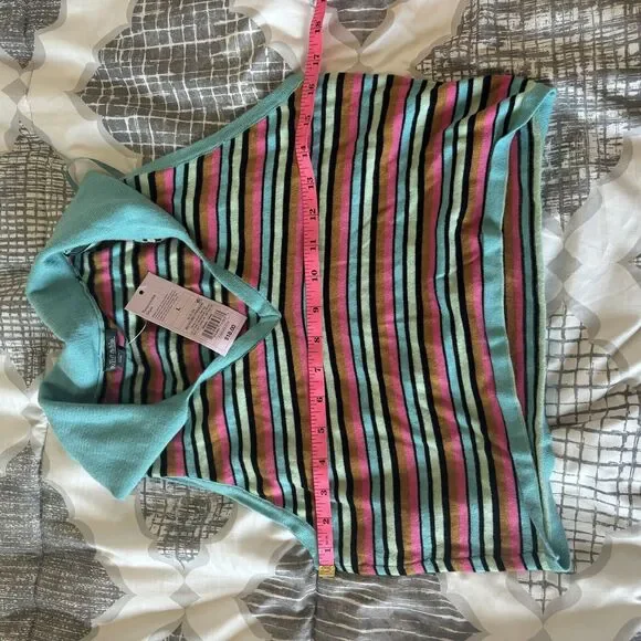 Women's Cropped Jacquard Polo Sweater Tank Top - Wild Fable Striped L - Picture 5 of 5